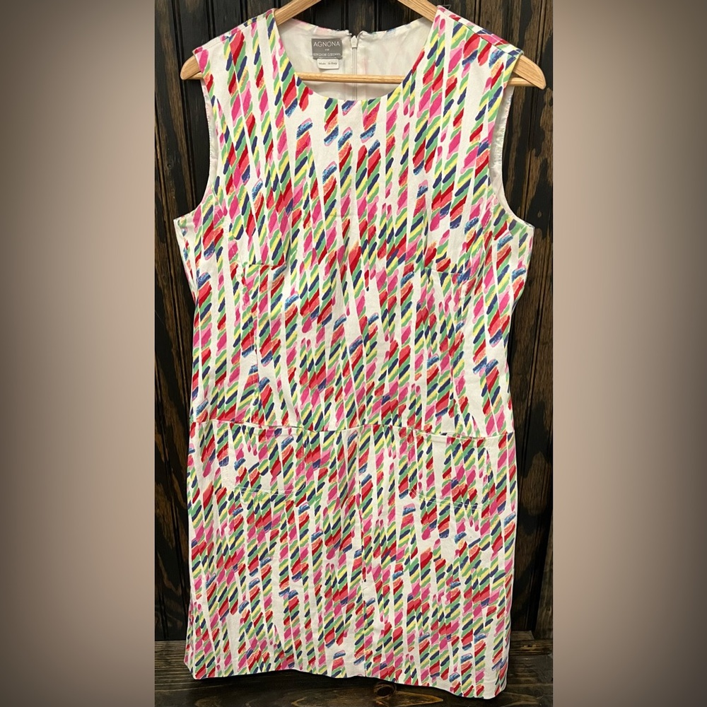 Vintage Agnona for Bergdorf Goodman Abstract Print Shift Dress Size 14